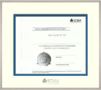 Satin silver metal frame for diplioma in Supply Management (National logo in silver)
